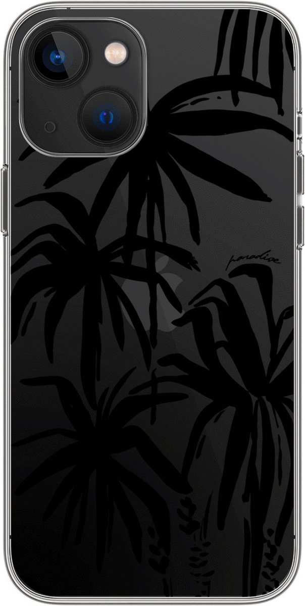 Paradise Amsterdam 'Midnight Palms' Clear Case - iPhone 13 doorzichtig telefoonhoesje met palm, silhouette, minimalistische tropische print