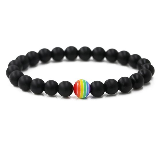 Goededoelen.Shop | Natuurstenen armband LGBTQ Onyx - Tijgeroog - Onyx (zwart) | LGBTQ | Rainbow |  Pride |  Love is Love | Pride Armband | Pride Sieraad | LGBTQ Armband | LGBTQ Sieraad | Cadeau | Polsmaat 18-20 cm | Wellness-House