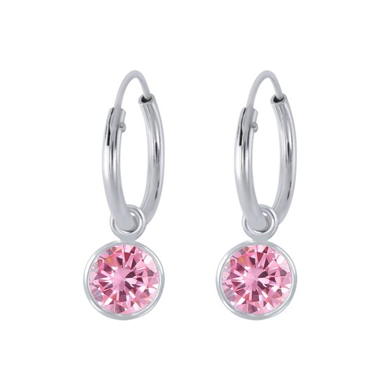 Joy|S - Zilveren kristal bedel (6 mm) oorbellen - roze - oorringen