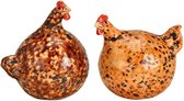 Pasen - Paasdecoratie - Paasdagen - Paaskip - Bruine Kippetjes van keramiek, grote versie, set van 2