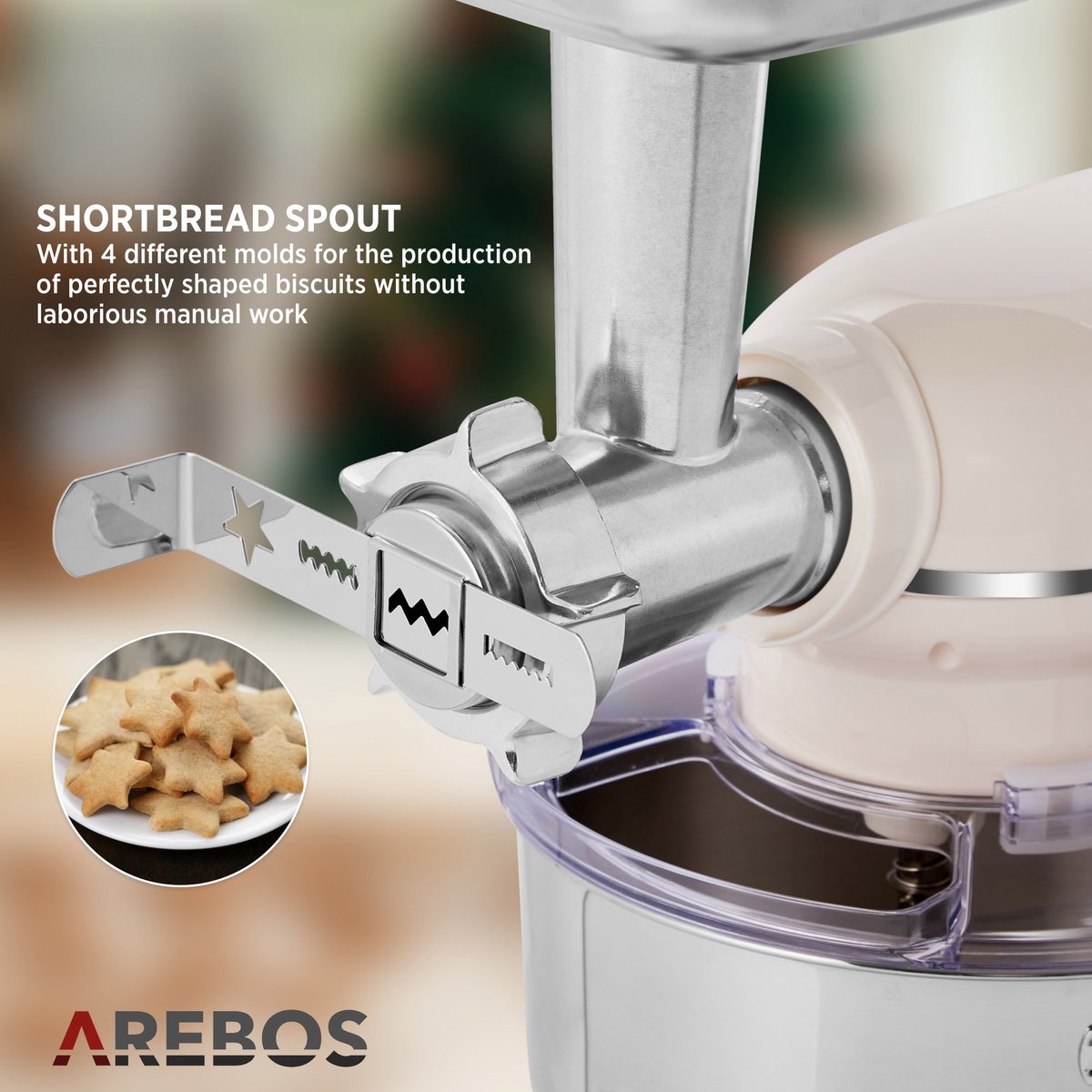 AREBOS Küchenmaschine 1500 W Schwarz | 6 L
