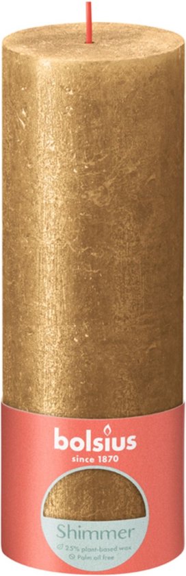 Bolsius Stub Candle Shimmer GOLD - Ø68 mm - Hauteur 19 cm - Or - 85 heures de brûlage
