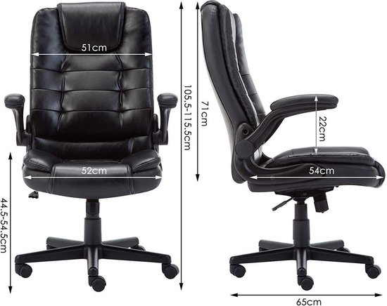 COLAMY Bureaustoel met voetensteun, ergonomische stoel met hoge rugleuning en afneembaar lendenkussen, 90-135 graden verstelbaar, dik leer, voor thuiskantoor, werk, comfort, zwart