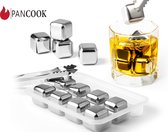 Pancook Whiskey stones - Wiskey stenen - herbruikbare ijsblokjes - RVS - 8 stuks - met tang en opbergdoos
