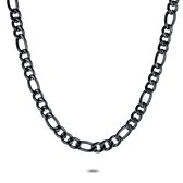 Twice As Nice Halsketting in edelstaal, figaro zwart  50 cm
