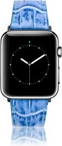 Geschikt voor Apple Watch Bandje - Croco Blauw - Full-Grain Leer - 38/40/41mm - incl. Black Connectors Met Gesp - Oblac®