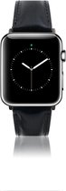 Geschikt voor Apple Watch Bandje - Rustiek Zwart - Full-Grain Leer - 42/44/45/49mm - incl. Black Connectors Met Gesp - Oblac®