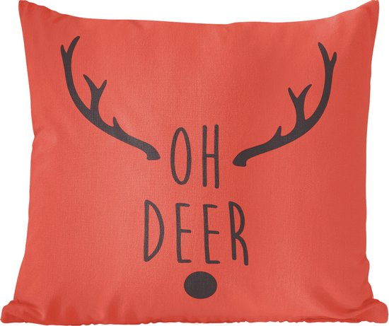 Sierkussens - Kussentjes Woonkamer - 45x45 cm - Kerst quote "Oh deer" op een rode achtergrond - Kerstversiering - Kerstdecoratie voor binnen - Woonkamer