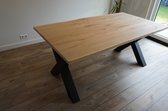 Eikenhouten eettafel | 80x160cm | X-poot mat zwart | boomstam rand