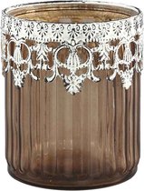 PTMD Chriss Rond Theelicht - H12 x Ø9,5 cm - Glas - Donker bruin