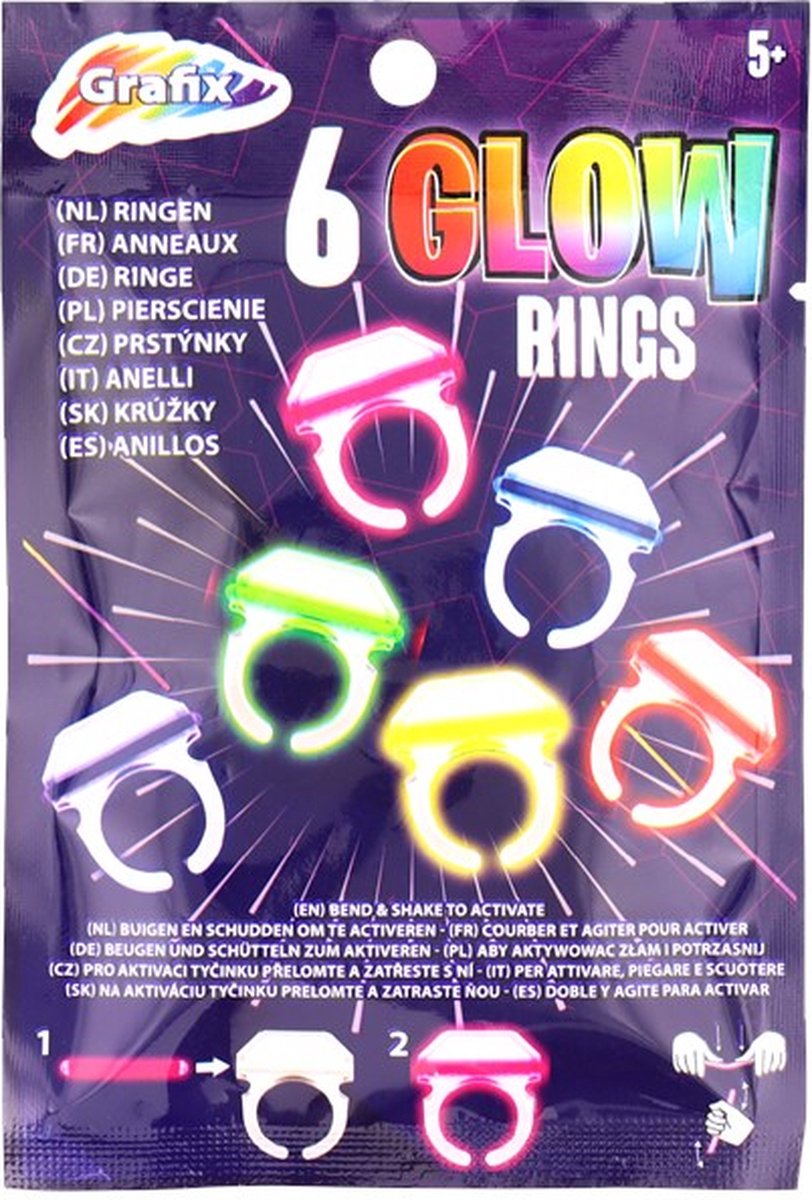 Pack de fete Glow phosphorescente 6 pieces bague de fete bol