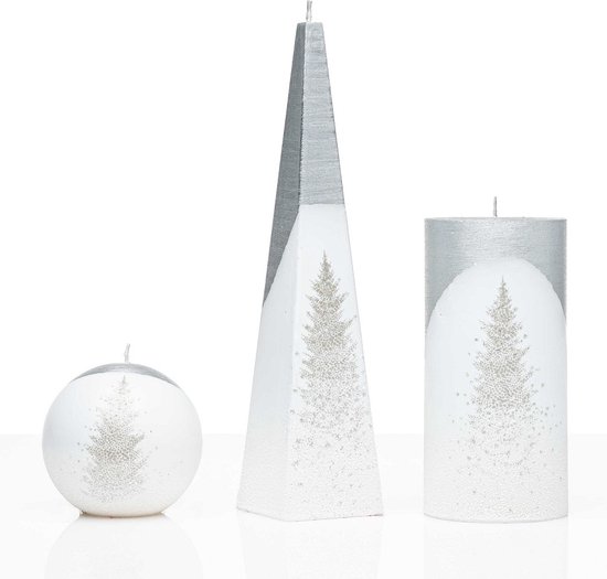 Kaarsen - Set - Handgeschilderd - zilveren kerstboom - kerst - kaars - kerstverlichting