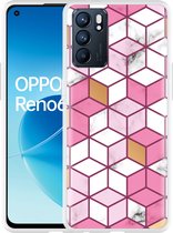 Oppo Reno6 5G Hoesje Pink-gold-white Marble - Designed by Cazy