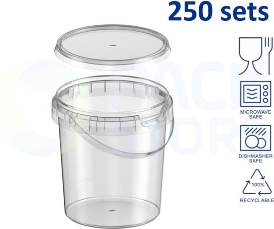 Diverse Ongedaan maken Verslinden 250 x plastic emmertjes met deksel - 870 ml - ø118mm - vershoudbakjes -  meal prep... | bol.com