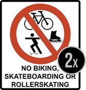 Stickers | Pictogram | No Biking, Skateboarding or Rollerskating | Verbodsbord | Geen fietsen | 22 x 25 cm | 2 stuks