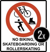 Borden | Pictogram | No Biking, Skateboarding or Rollerskating | Verbodsbord | Geen fietsen | 22 x 25 cm | 2 stuks