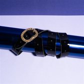 Leather Lacquer belt Gold Chain - Black