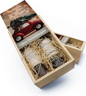 Wijnkist - cadeauverpakking - 2 vaks - unieke bedrukking - driving home for Christmas - met tekst - Kerst - Relatie cadeau