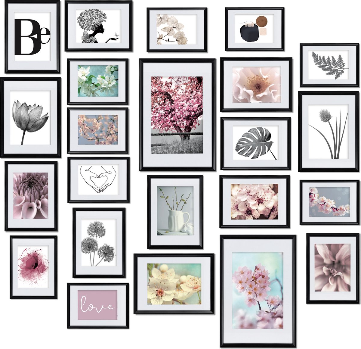 bomoe Blossom Fotolijst Collage Set van 24 Fotolijstje 10x 10,5x15cm / 8x 13x18cm / 4x 15x20cm / 2x 20x30 Kunststof Zwart