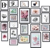 bomoe Blossom – Fotolijst Collage – Set van 24 Fotolijstje 10x 10,5x15cm / 8x 13x18cm / 4x 15x20cm / 2x 20x30 – Kunststof Zwart