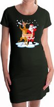 Fout kerst jurkje met dronken kerstman en rudolf zwart - dames - Kerst kleding / outfit / dress L