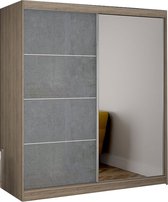 InspireMe - Zweefdeurkast Kledingkast met Spiegel Garderobekast met planken en kledingstang - 183x61x218 cm (BxDxH) - BETON (Sonoma)