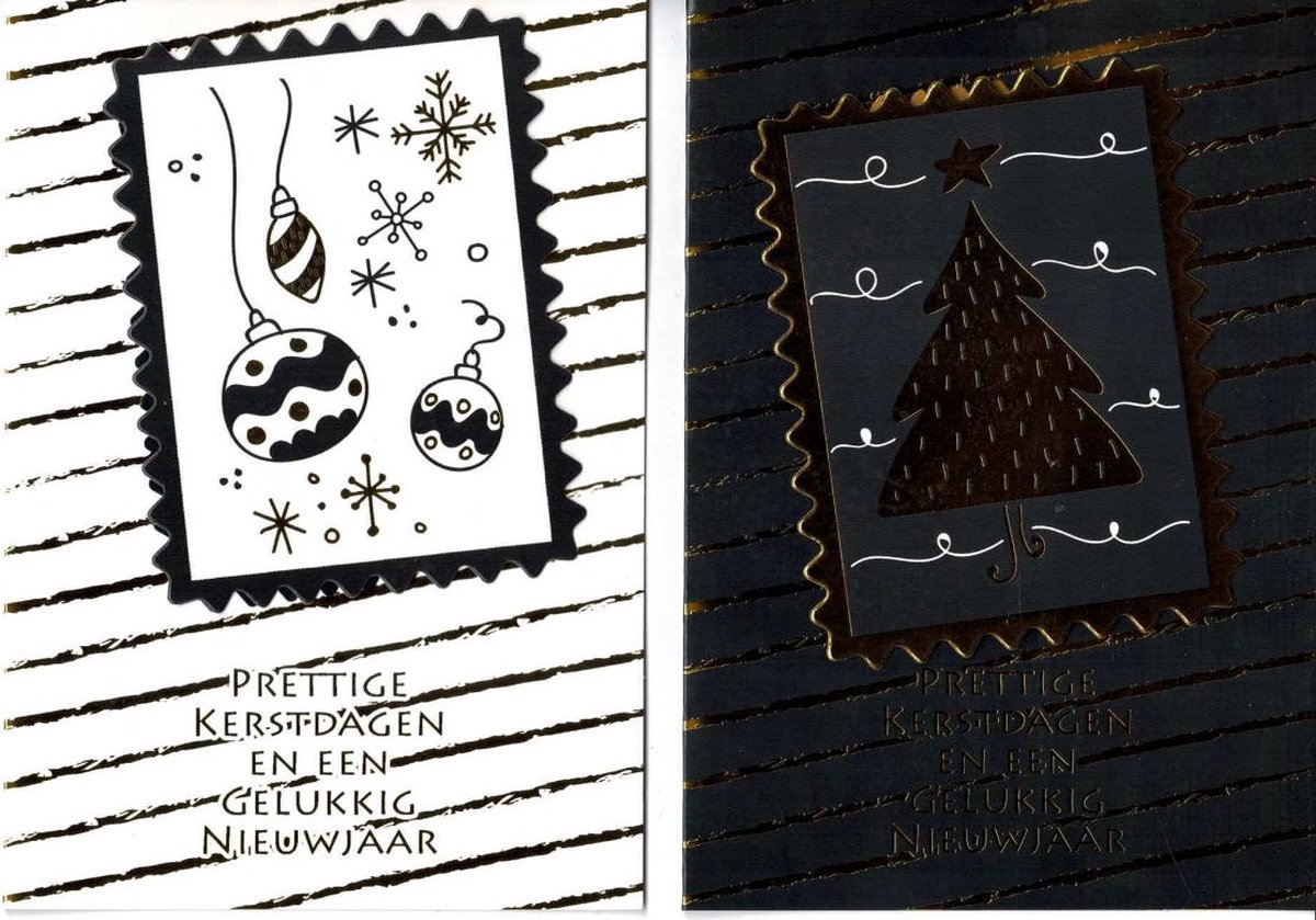 10 Luxe Kerst- en Nieuwjaarskaarten - 11,5x16,5cm - Foliebedrukking - 2 motieven - Gevouwen kaarten met enveloppen