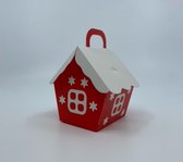 5 Luxe rode cadeau huisjes -  Kerst kado verpakkingen - 9,5 x 8 x 12,5 cm -
