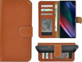 Hoesje Oppo Find X3 Neo - Bookcase - Oppo Find X3 Neo Wallet Book Case Echt Leer Cognac Bruin Cover