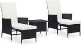 Decoways - 3-delige Loungeset met kussens poly rattan zwart