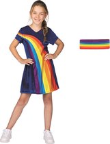 K3 regenboogjurkje - regenboog jurkje - blauw - verkleedjurk - mt 9-11 jaar + glitter haarband
