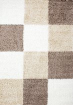 Tapijtenloods Basic Shaggy Geblokt vloerkleed Bruin / Beige Hoogpolig - 200x290 CM