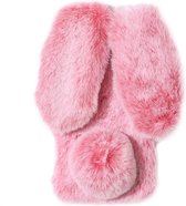 Casies Bunny telefoonhoesje - Apple iPhone 5/ 5s - Frozen Pink - konijnen hoesje soft case - Pluche / Fluffy