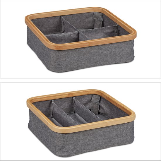 relaxdays Ensemble de 3 paniers de rangement en tissu - paniers d'armoire - boîtes pliantes - organisateurs gris