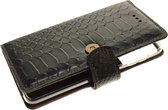 Handmade Echt Leer Black Zwart Mamba Snake Samsung Galaxy S20 Smartphone hoesje book case