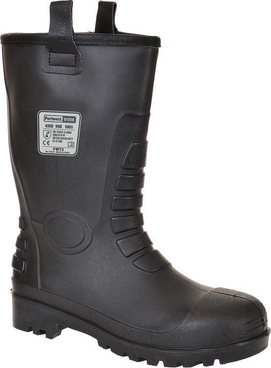 Zwarte Portwest S5 werklaars met rubberen loopzool en verstevigde neus.