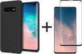 Samsung S10 Plus Hoesje - Samsung galaxy S10 Plus hoesje zwart siliconen case hoes cover hoesjes - Full Cover - 1x Samsung S10 Plus screenprotector