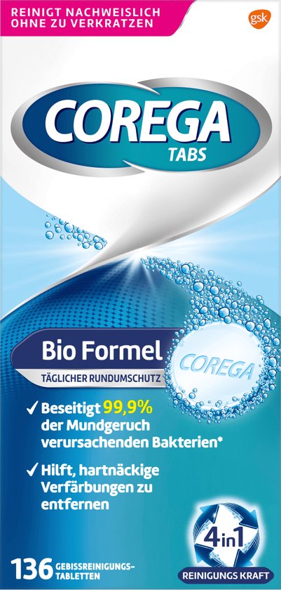 Corega Bio gebitreinigings tabs 136 stuks tabletten
