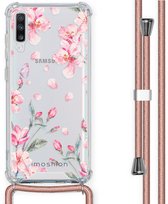 Étui iMoshion adapté pour étui Samsung Galaxy A70 avec cordon - Étui Design iMoshion avec cordon - Rose / Transparent / Aquarelle fleurie