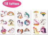 Eenhoorn Versiering - Plak Tattoos – Plaktattoo Unicorn - Cadeautjes 5 euro - Plaktattoos Voor Meisje – Cadeau Kinderen - Neptattoo Decoratie - Traktatie - Feestje - Tattoo Kinderen - Roze - 18 Stuks