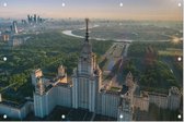 Staatsuniversiteit en skyline van Moskou bij zonsopgang  - Foto op Tuinposter - 60 x 40 cm