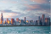 Downtown Chicago skyline bij zonsondergang in Illinois - Foto op Tuinposter - 150 x 100 cm