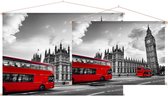 Rode bussen langs de Londen Big Ben in zwart en wit - Foto op Textielposter - 90 x 60 cm