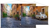 Fiat in klassiek straatbeeld van Trastevere in Rome - Foto op Textielposter - 90 x 60 cm