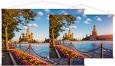 Moskou in bloei bij Sint-Basiliuskathedraal en Spassky Tower - Foto op Textielposter - 120 x 80 cm