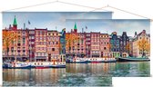 Panoramisch tafereel in herfstachtig Amsterdam - Foto op Textielposter - 60 x 40 cm