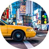 Close-up van een gele taxi op Times Square in New York - Foto op Behangcirkel - ⌀ 100 cm
