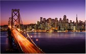 San Francisco skyline en Bay Bridge bij zonsondergang - Foto op Forex - 60 x 40 cm
