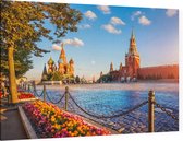 Moskou in bloei bij Sint-Basiliuskathedraal en Spassky Tower - Foto op Canvas - 45 x 30 cm