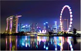 Neon verlichting in de nachtelijke skyline van Singapore  - Foto op Forex - 120 x 80 cm